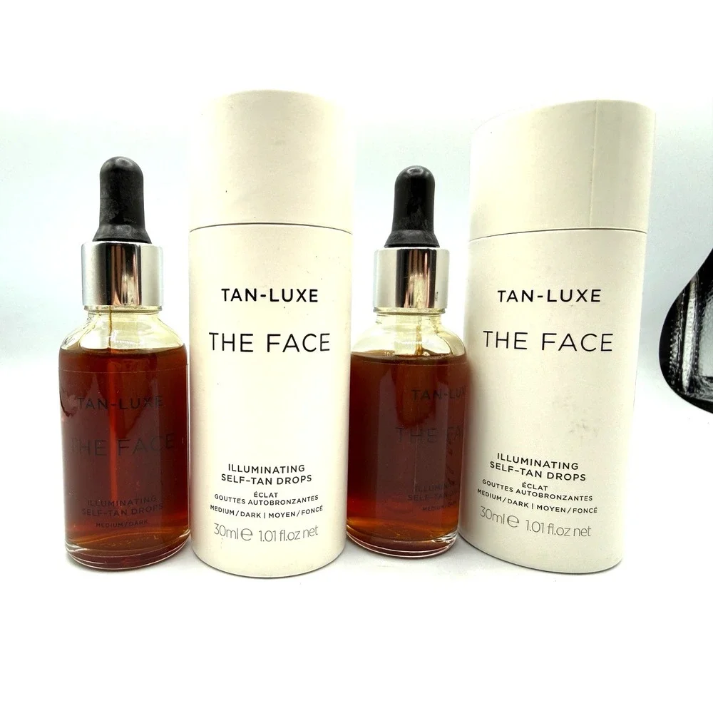 SET OF 2  TAN Luxe The Face Illuminating Self-Tan Drops Medium-Dark 1.01 oz new